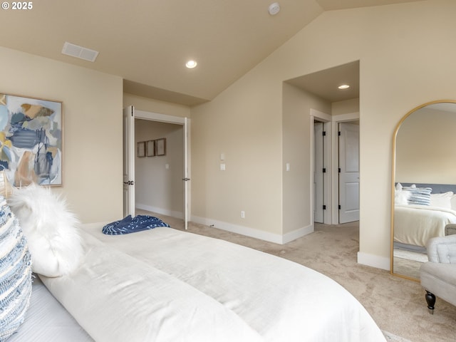 14420 SW Equestrian Ln, Beaverton, OR 97008 - carpeted bedroom featuring vaulted ceiling, recessed lighting, and baseboards