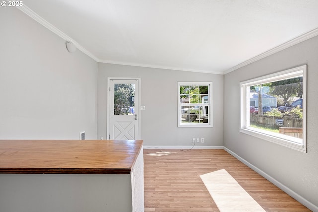 32791 E Lincoln Way, Coburg, OR 97408 - unfurnished office featuring crown molding, light wood-type flooring, baseboards, and vaulted ceiling
