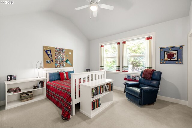 9309 NW Murdock St, Portland, OR 97229 - bedroom featuring lofted ceiling, carpet, baseboards, and a ceiling fan