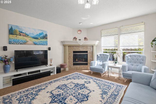12696 NW Alsace Ln, Portland, OR 97229 - carpeted living room with a tiled fireplace