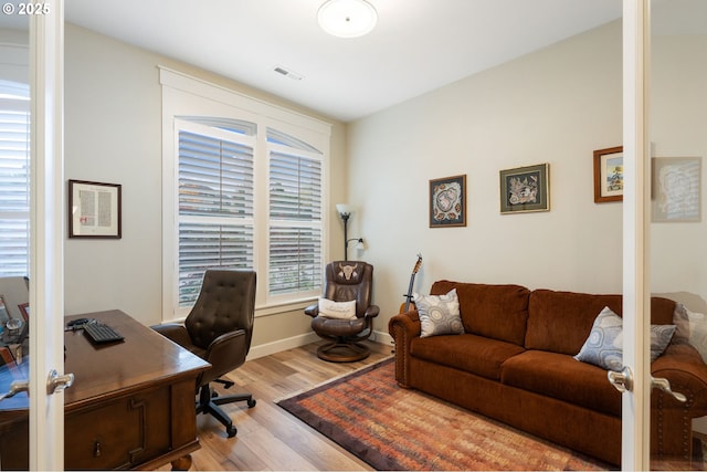 office area featuring light hardwood / wood-style flooring