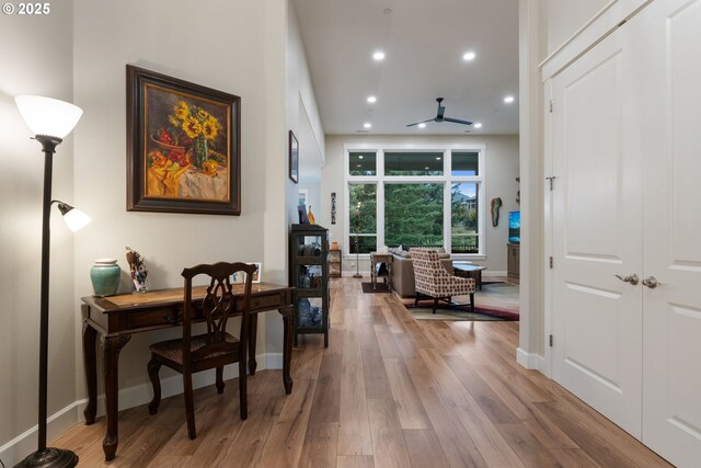 office featuring french doors and wood-type flooring