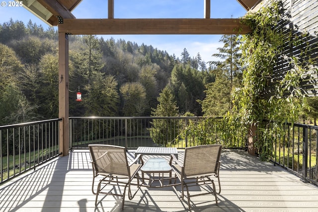 21420 NE Red Hills Ln, Dundee, OR 97115 - wooden deck featuring a wooded view
