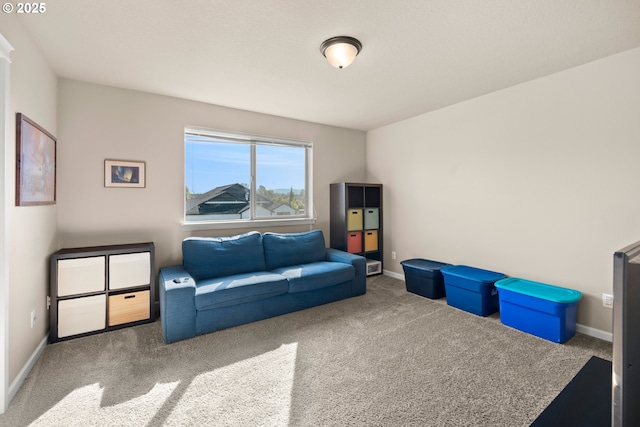 living room with carpet flooring and baseboards
