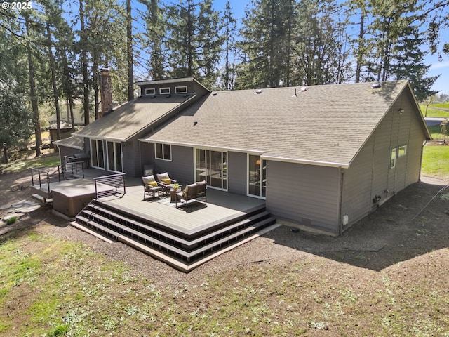 27650 SW Canyon Creek Rd, Wilsonville, OR 97070 - rear view of house featuring roof with shingles, outdoor lounge area, and a deck