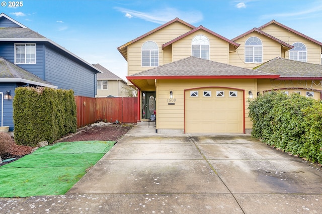 front facade with a garage