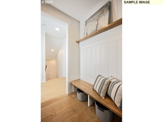 mudroom featuring light wood-type flooring