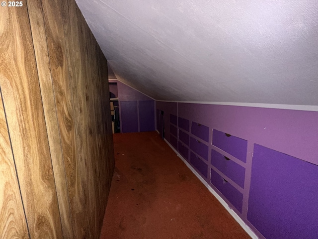 additional living space with lofted ceiling and a textured ceiling