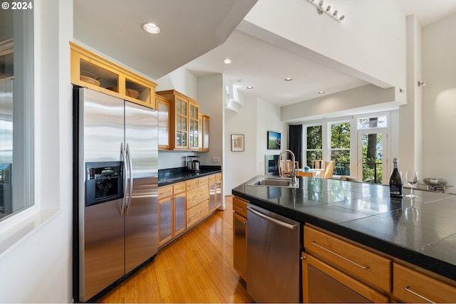 kitchen with sink, light hardwood / wood-style floors, and appliances with stainless steel finishes