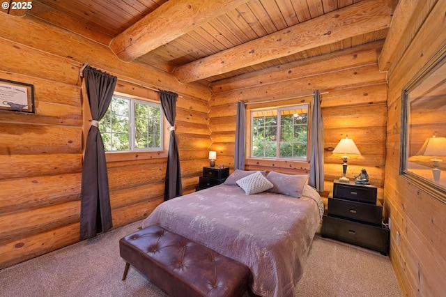 93011 Labeck Rd, Astoria, OR 97103 - bedroom featuring carpet and a wood ceiling with exposed beams