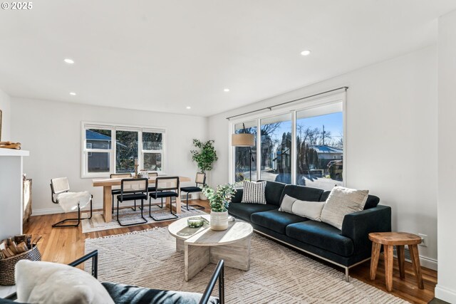 living room featuring light wood-type flooring