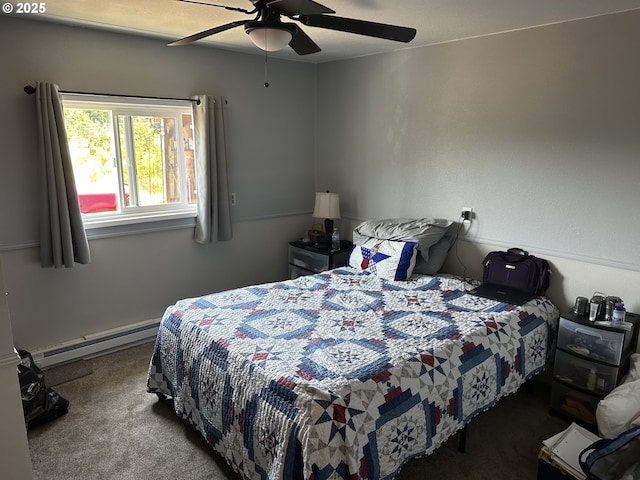 77668 Dugan Ln, Cottage Grove, OR 97424 - bedroom featuring a baseboard heating unit, carpet, and ceiling fan