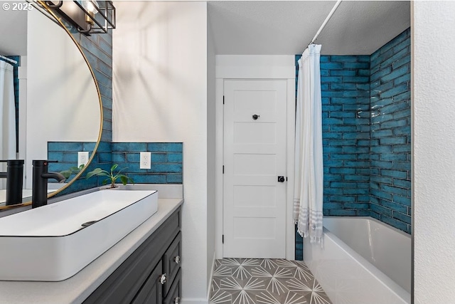 4038 NE Multnomah St, Portland, OR 97232 - full bathroom with vanity, tile patterned floors, and shower / bath combination with curtain