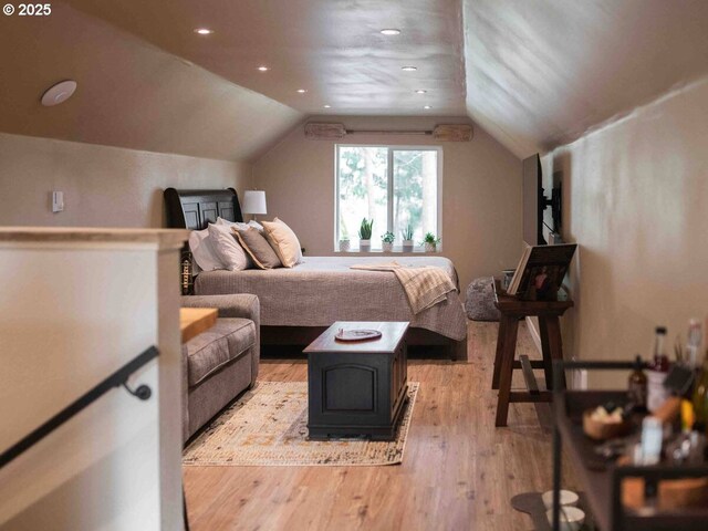 2517 Wild River Dr, Roseburg, OR 97470 - bedroom featuring recessed lighting, light wood finished floors, and lofted ceiling