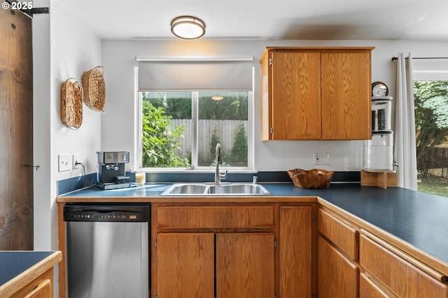 15205 NE 47th St, Vancouver, WA 98682 - kitchen with dishwasher, brown cabinets, and dark countertops