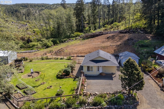 drone / aerial view with a forest view
