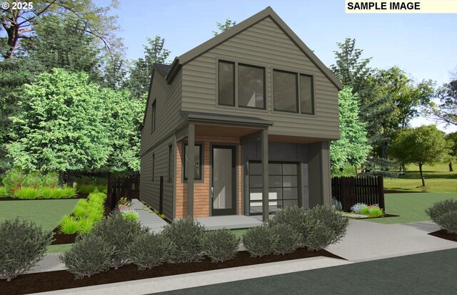 modern home with an attached garage, driveway, and roof with shingles