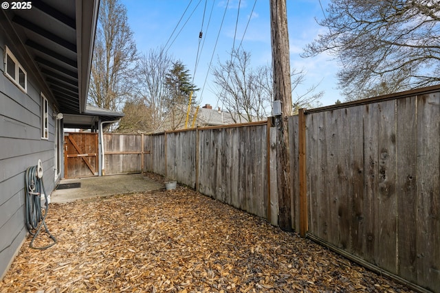 view of yard with a patio area and a fenced backyard