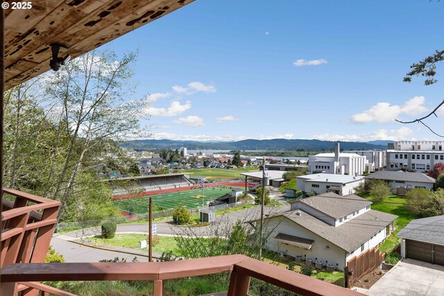 balcony featuring a mountain view