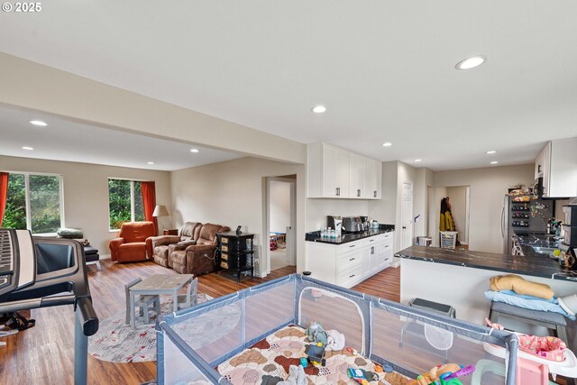 living room featuring wood finished floors and recessed lighting