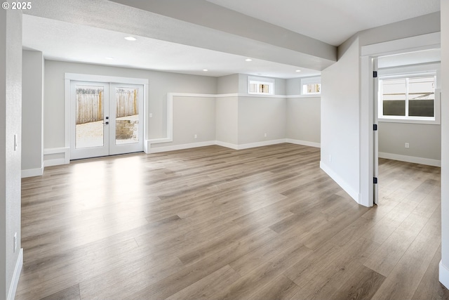 414 Hedin Ter, Gaston, OR 97119 - empty room featuring light wood-style flooring, baseboards, recessed lighting, and french doors