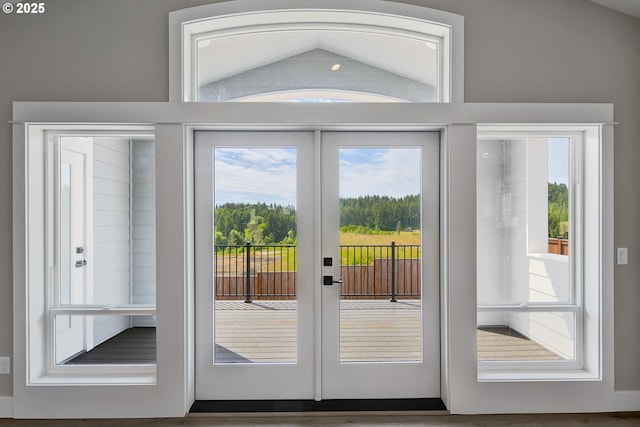 414 Hedin Ter, Gaston, OR 97119 - doorway to outside with french doors and lofted ceiling