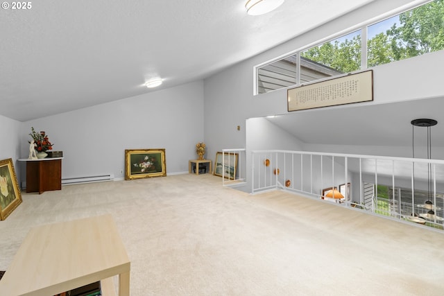 10137 SW Trapper Ter, Beaverton, OR 97008 - unfurnished living room featuring vaulted ceiling, baseboard heating, and carpet