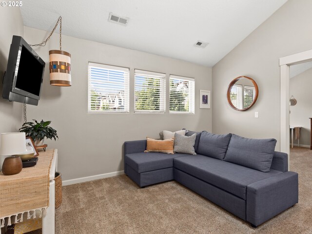 5703 SE 10th St, Gresham, OR 97080 - living area featuring carpet flooring and lofted ceiling