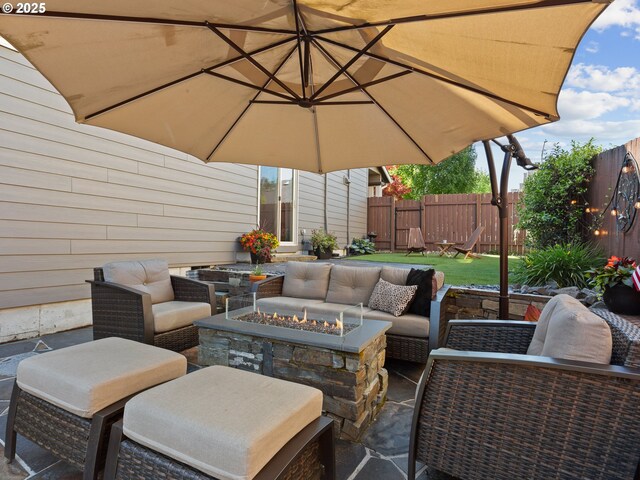 5703 SE 10th St, Gresham, OR 97080 - view of patio with an outdoor living space with a fire pit