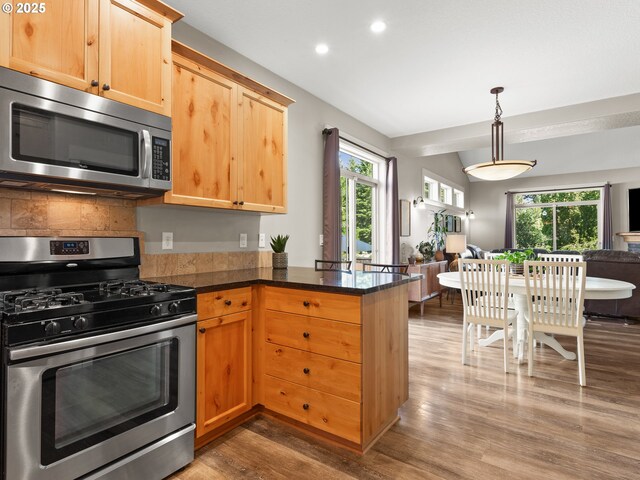 5703 SE 10th St, Gresham, OR 97080 - kitchen featuring stainless steel appliances, open floor plan, healthy amount of natural light, recessed lighting, and wood finished floors