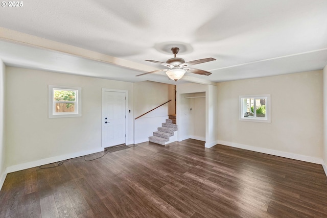 1565 California Ave, Coos Bay, OR 97420 - entryway featuring healthy amount of natural light, stairway, dark wood finished floors, and ceiling fan