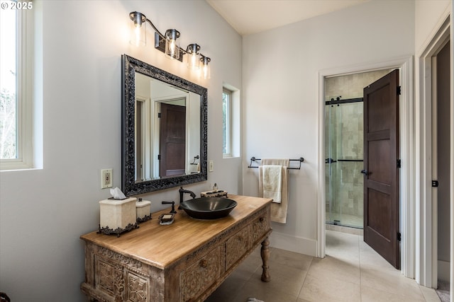 325 Rio Vista Dr, White Salmon, WA 98672 - full bath featuring tile patterned flooring, a stall shower, and vanity