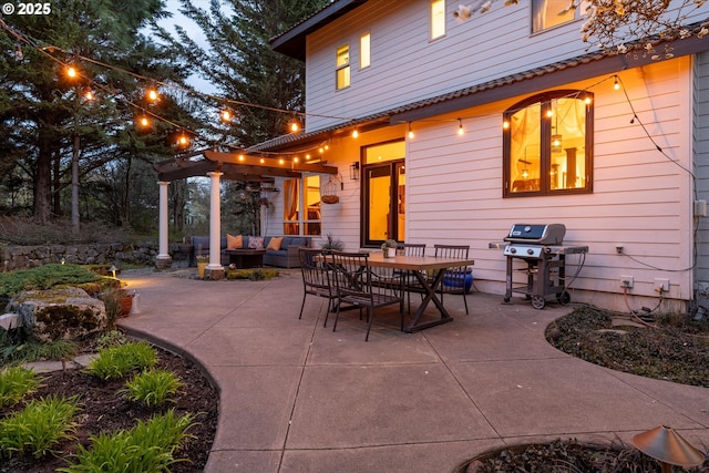 325 Rio Vista Dr, White Salmon, WA 98672 - view of patio featuring outdoor dining space, outdoor lounge area, and area for grilling