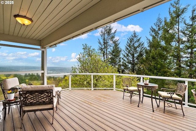 wooden terrace with a water view