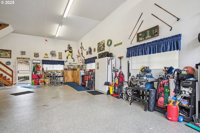 garage featuring a workshop area