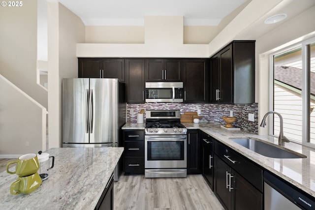17848 SW Eldred Ln, Sherwood, OR 97140 - kitchen featuring stainless steel appliances, a sink, backsplash, and light stone counters