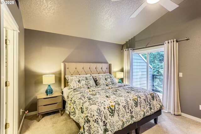 9480 SW 153rd Ave, Beaverton, OR 97007 - carpeted bedroom with vaulted ceiling, baseboards, ceiling fan, and a textured ceiling