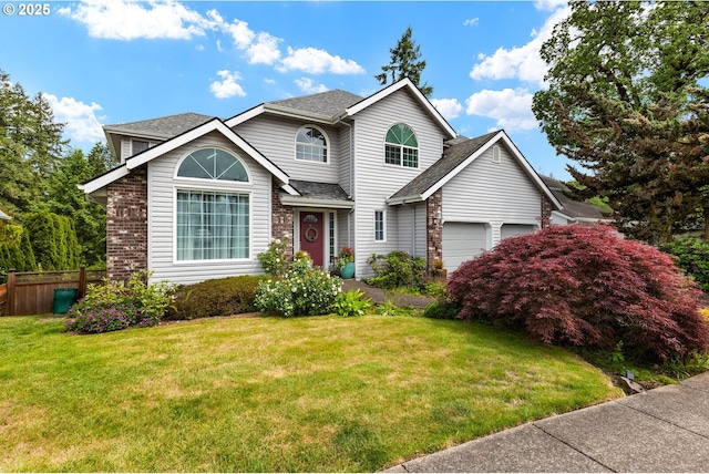 2136 N Thorne St, Newberg, OR 97132 - traditional home with a garage, a shingled roof, and brick siding