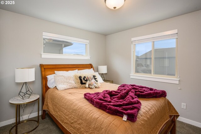 bedroom with carpet floors and baseboards