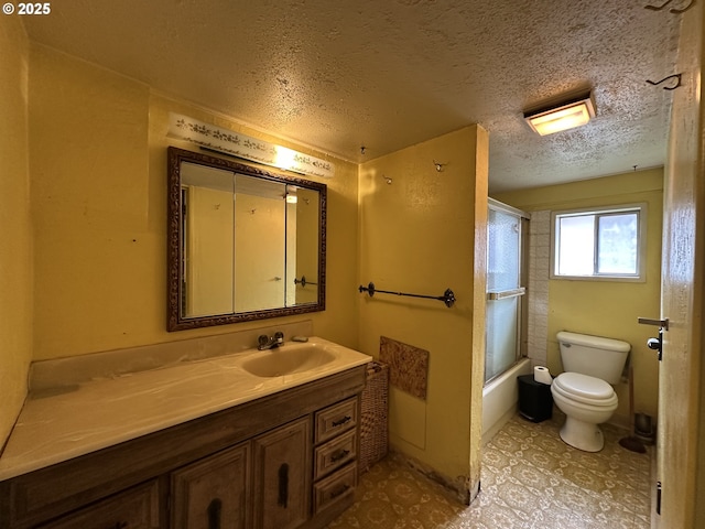 103 B Ave, Seneca, OR 97873 - bathroom featuring vanity, a textured ceiling, combined bath / shower with glass door, and tile patterned floors