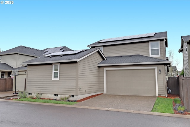 5316 SE Lone Oak St, Hillsboro, OR 97123 - traditional-style home featuring crawl space, fence, solar panels, a shingled roof, and concrete driveway