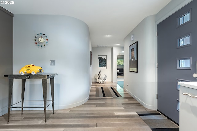 240 Greenridge Dr, Lake Oswego, OR 97035 - hall featuring wood finished floors, arched walkways, and recessed lighting
