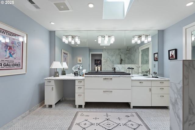 240 Greenridge Dr, Lake Oswego, OR 97035 - bathroom featuring vanity, a marble finish shower, and recessed lighting