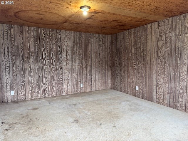 847 NE Jackson Ave, Myrtle Creek, OR 97457 - unfurnished room featuring wood walls and carpet floors