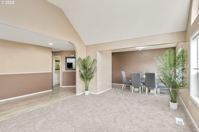 1273 SE Williams Ave, Gresham, OR 97080 - interior space featuring visible vents, baseboards, high vaulted ceiling, recessed lighting, and arched walkways