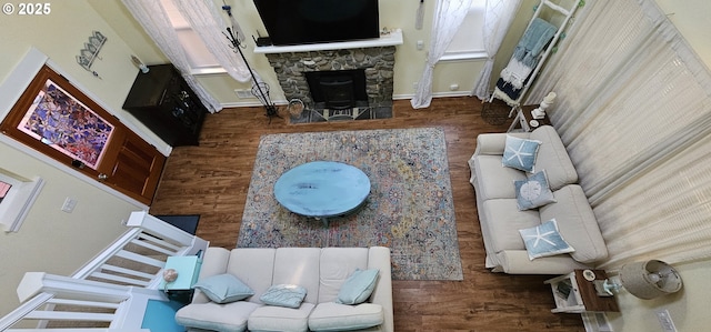 living room with dark wood-type flooring