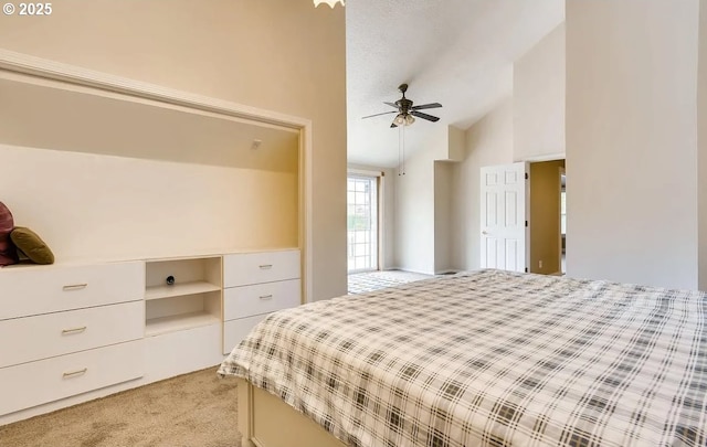 5706 SW Hamilton St, Portland, OR 97221 - bedroom featuring light colored carpet, vaulted ceiling, and a ceiling fan