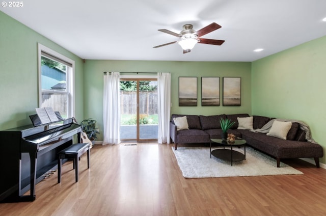 1425 SE 96th Ave, Vancouver, WA 98664 - living room with wood finished floors, ceiling fan, baseboards, and recessed lighting