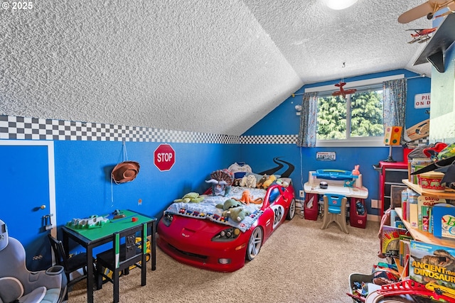 8015 NE 90th Ave, Vancouver, WA 98662 - rec room featuring a textured ceiling, vaulted ceiling, and carpet floors