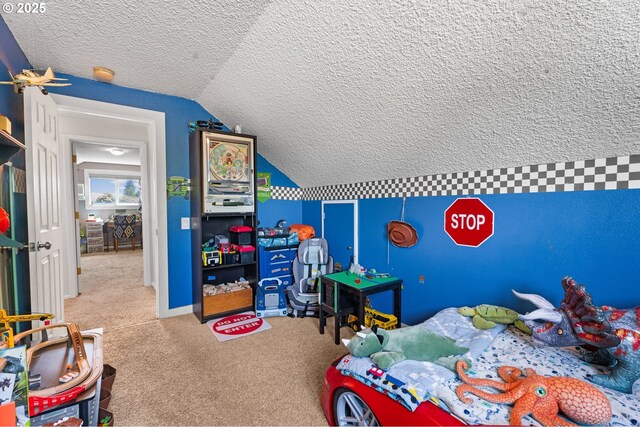 8015 NE 90th Ave, Vancouver, WA 98662 - carpeted bedroom featuring a textured ceiling and lofted ceiling